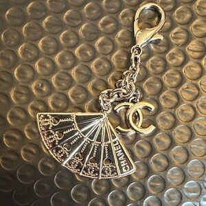 CHANEL Silver Fan Charm Keychain GWP